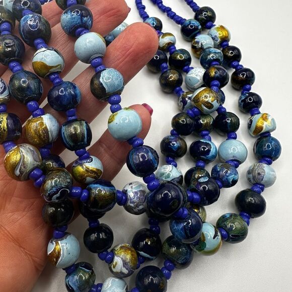 The coolest hand painted beaded, multi strand and seed bead necklace ever! - Picture 6 of 7